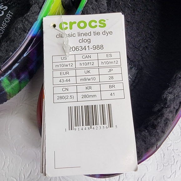 Crocs Classic Faux Fur Lined Multicolor Tie Dye Mens Size 10 Womens Size 12 NWT - Picture 10 of 10